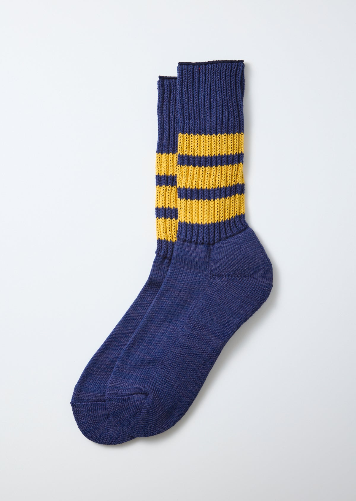 Coarse Ribbed Oldschool Crew Socks - Navy / Yellow