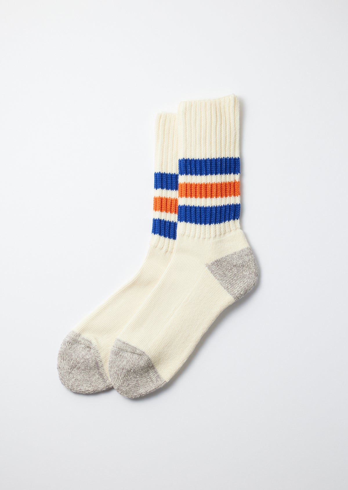 Coarse Ribbed Oldschool Crew Socks - Blue / Orange