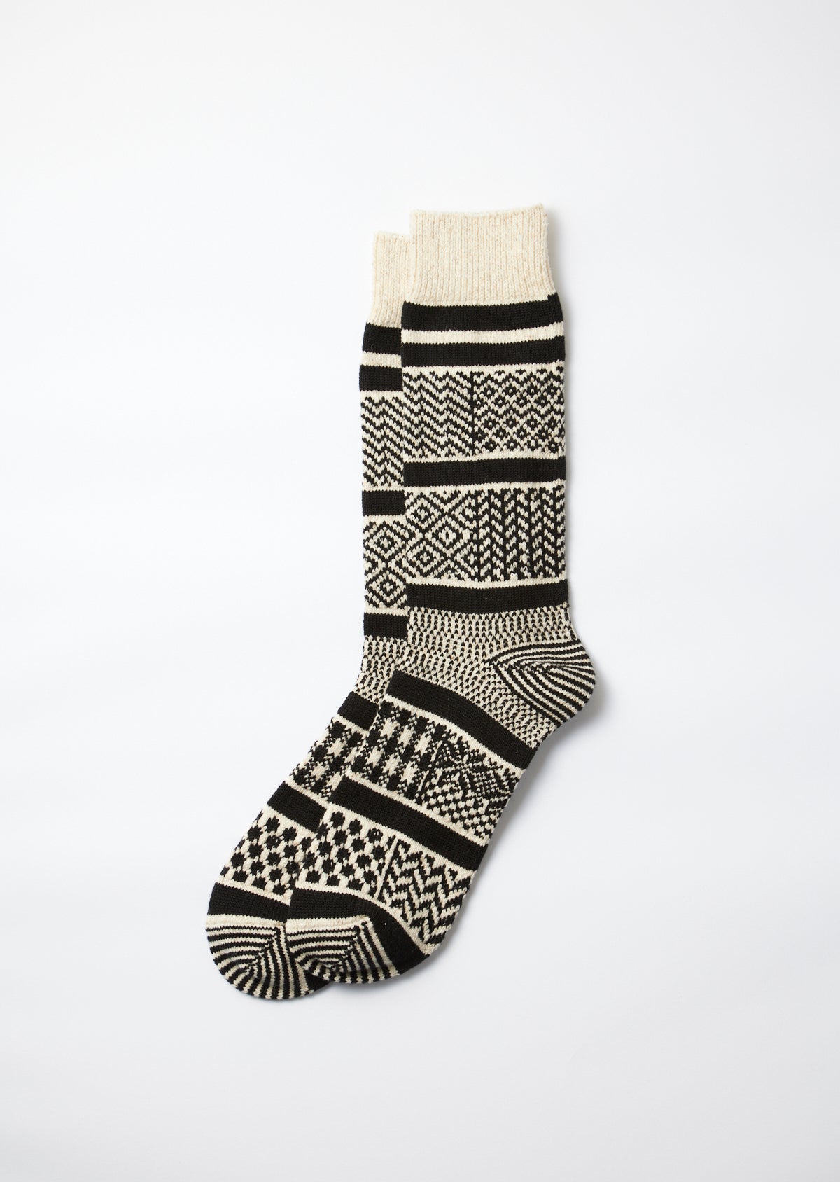 Multi Jacquard Crew Socks - Ivory / Black