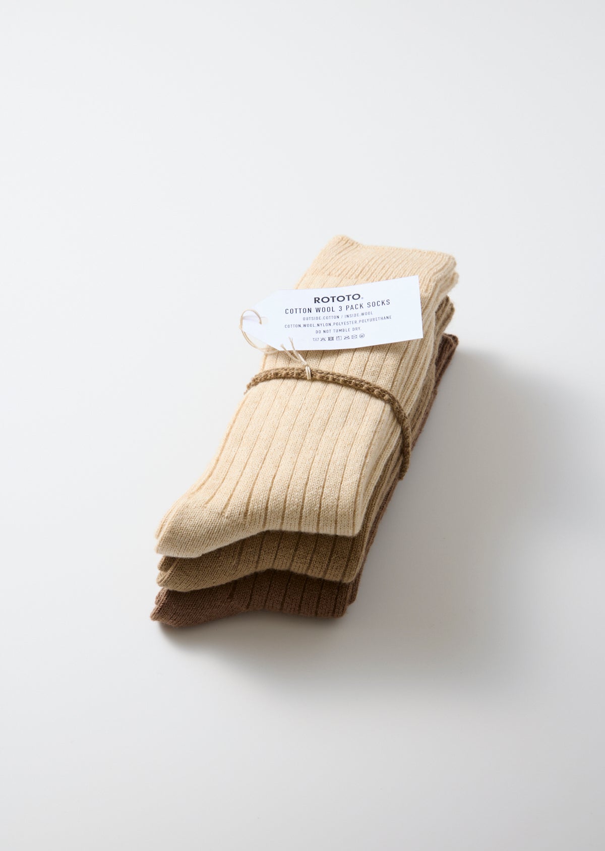 Cotton Wool Ribbed Crew 3 Pack Socks - Beige Tones