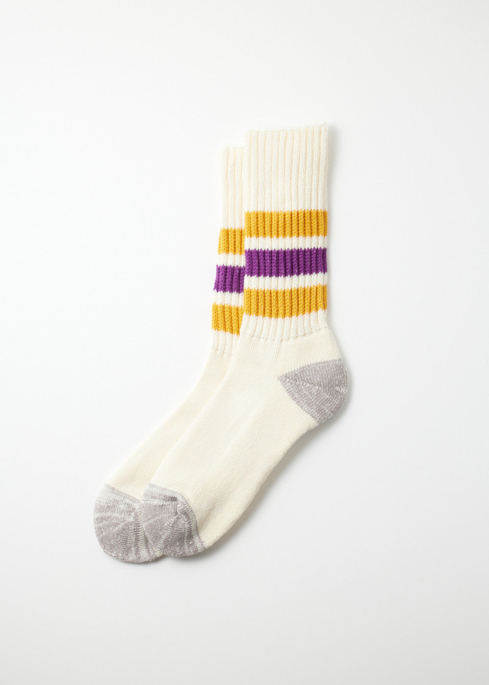 Coarse Ribbed Oldschool Crew Socks - Yellow/Purple