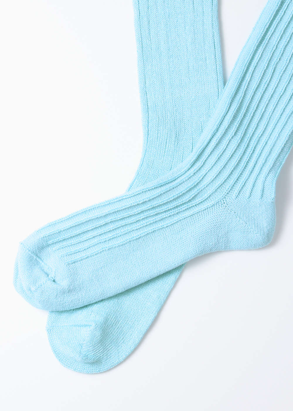 Linen Cotton Ribbed Crew Socks - Sky Blue