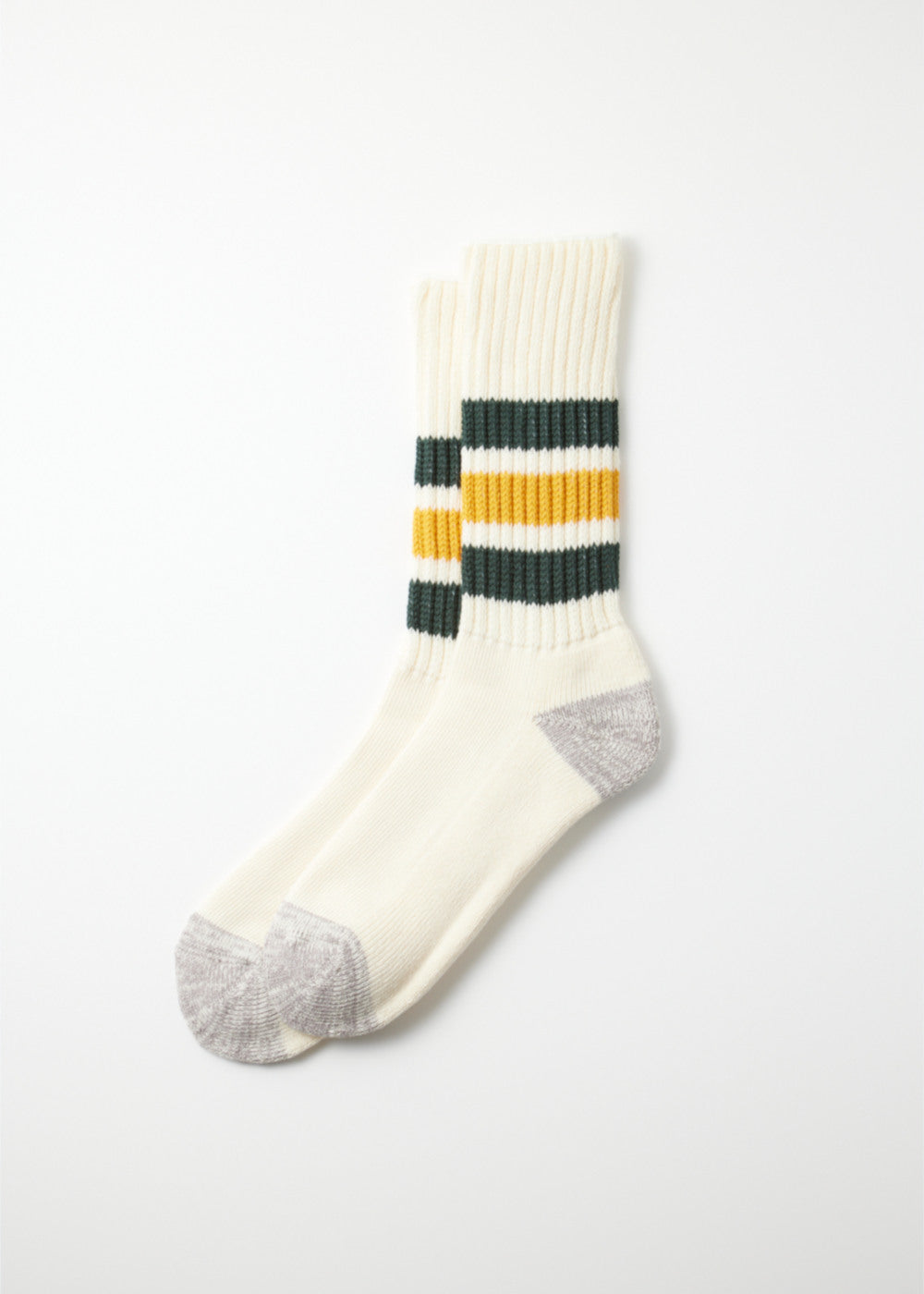 Coarse Ribbed Oldschool Crew Socks - D.Green/Yellow