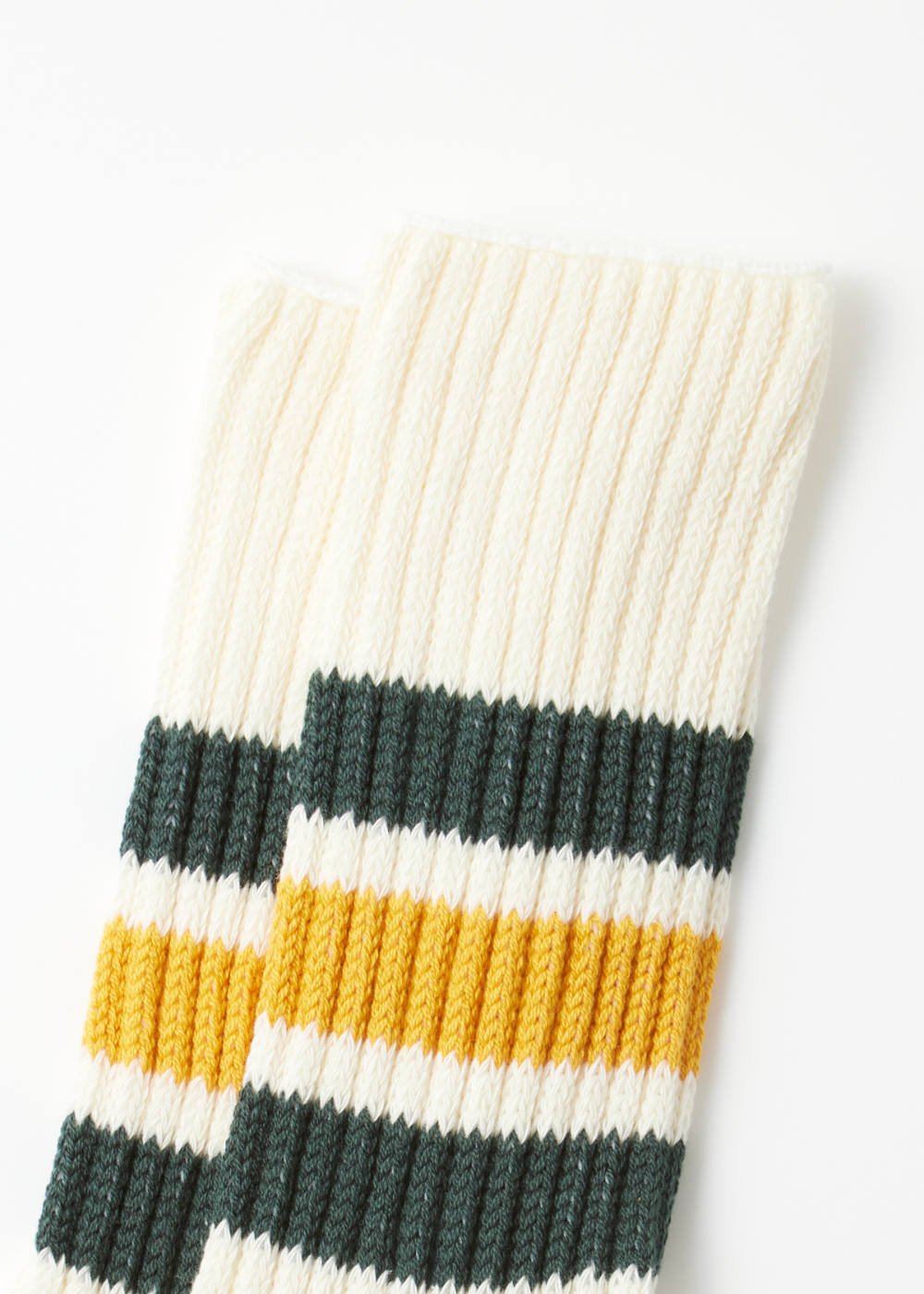 Coarse Ribbed Oldschool Crew Socks - D.Green/Yellow