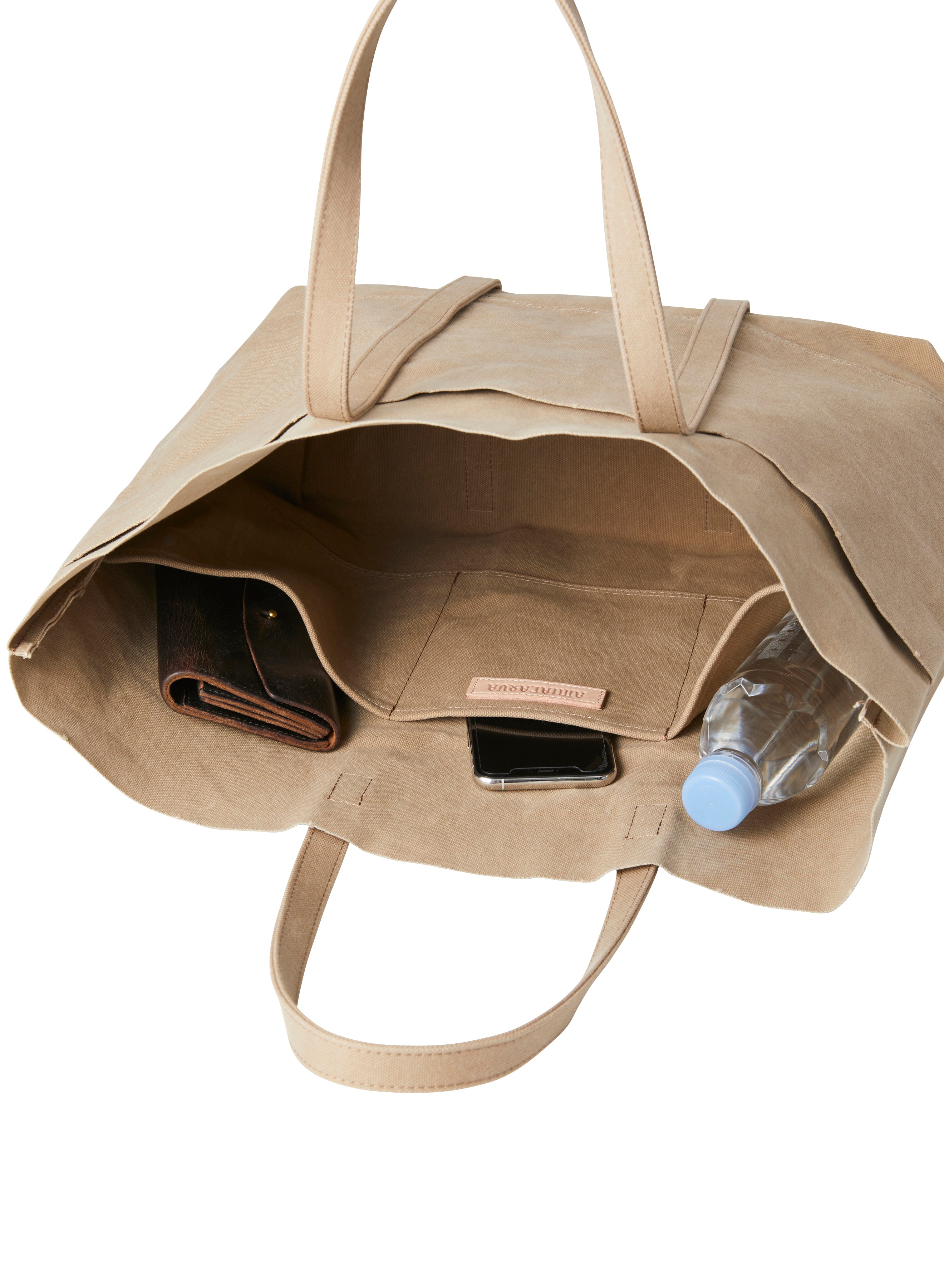 Washed Canvas 6pockets Tote M Taupe