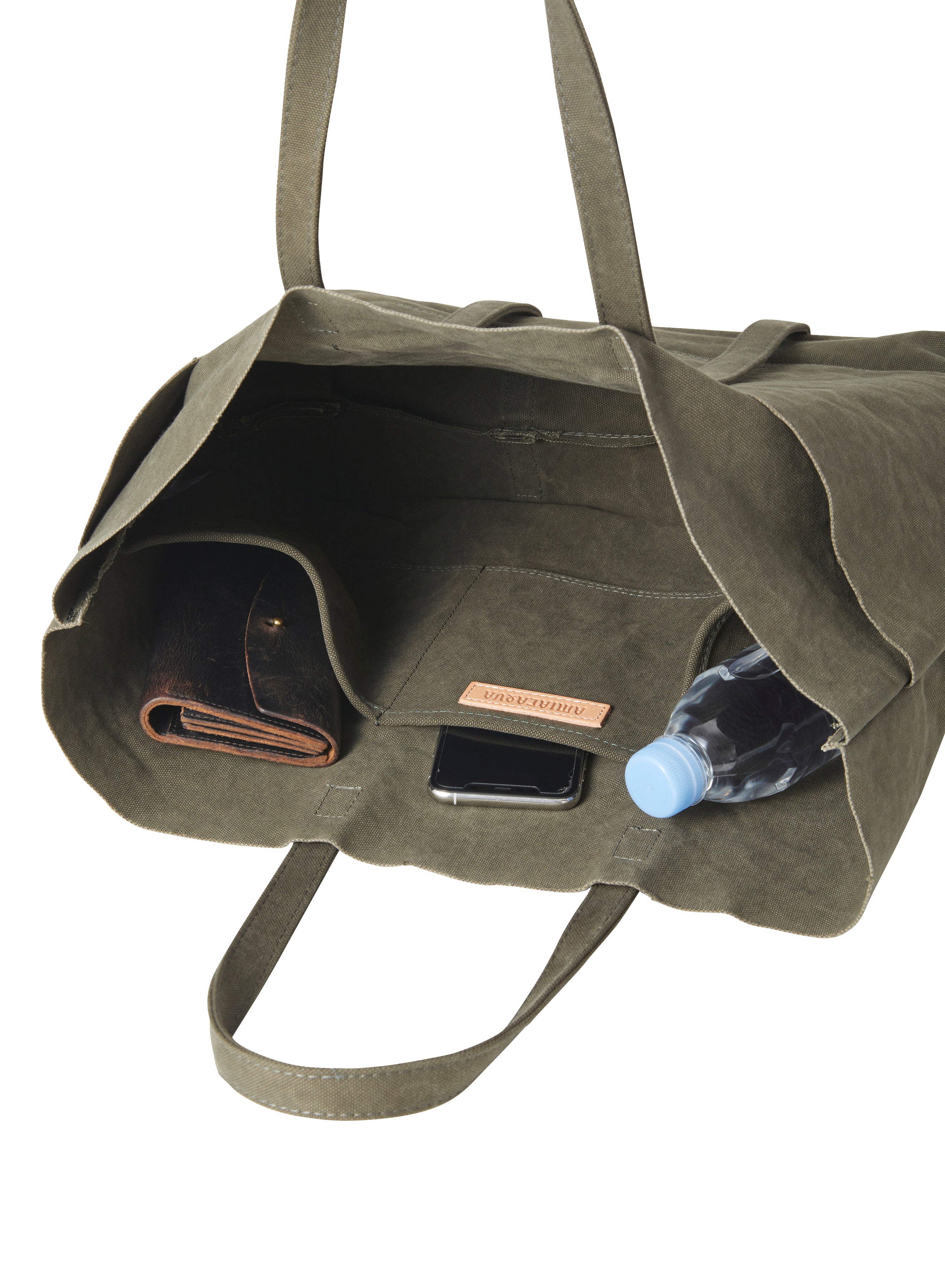 Washed Canvas 6pockets Tote M Olive