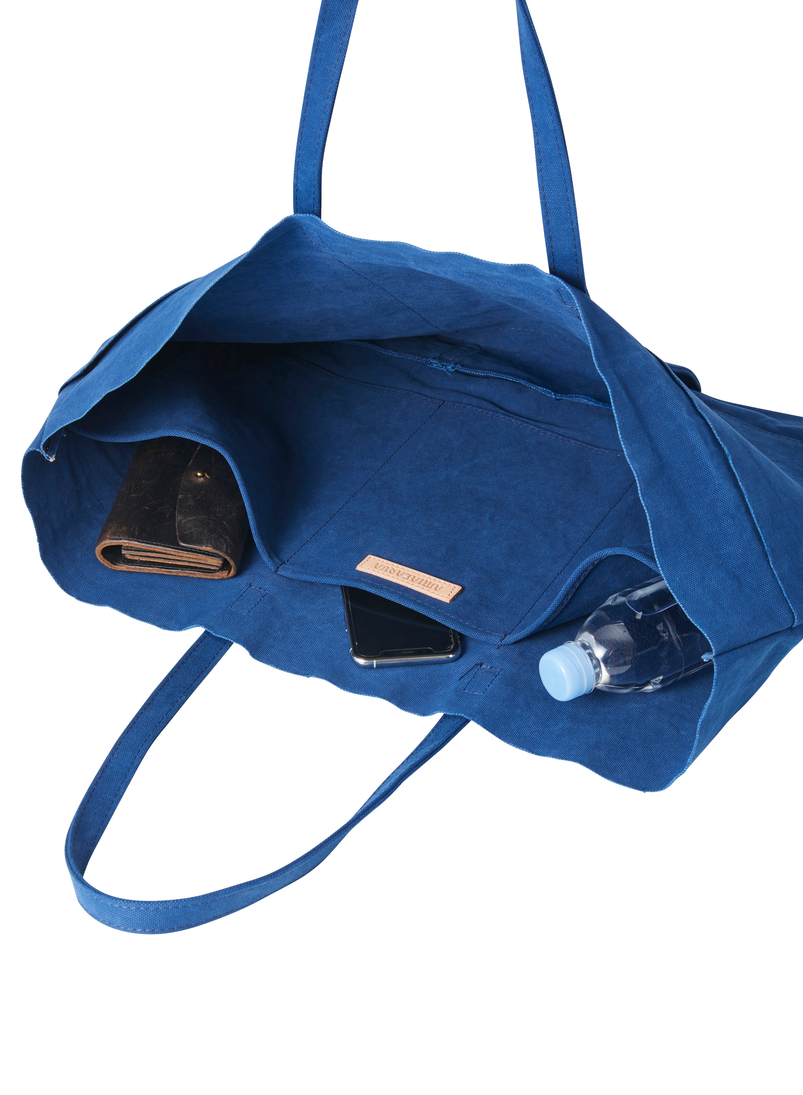 Washed Canvas 6pockets Tote L Blue