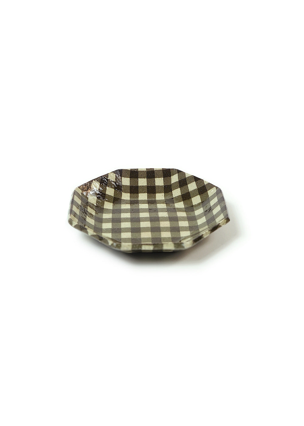Octagonal Plate Gingham check – Dark Brown M