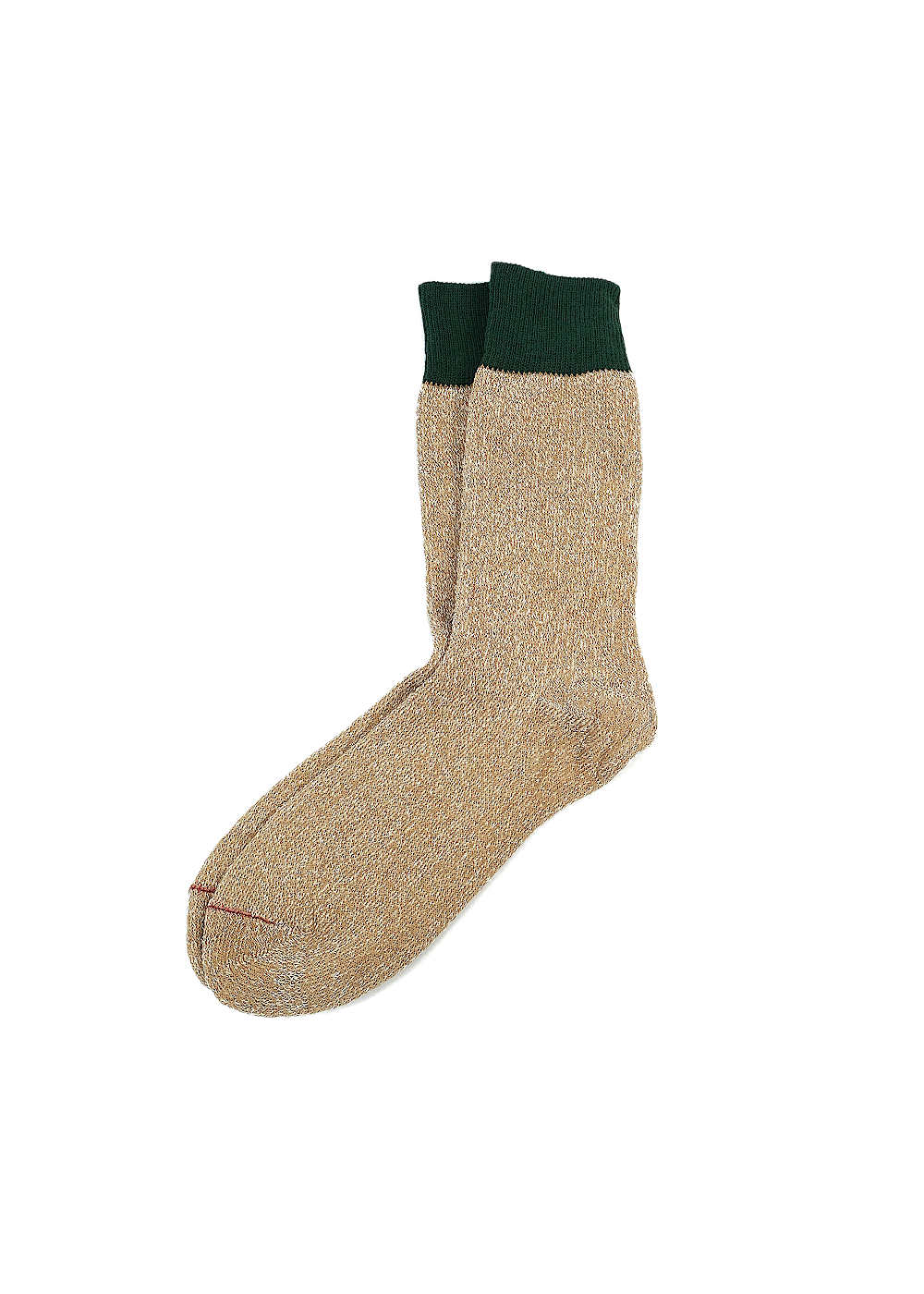 Double Face Crew Socks ”Silk ＆ Cotton” - Dark Green / Beige