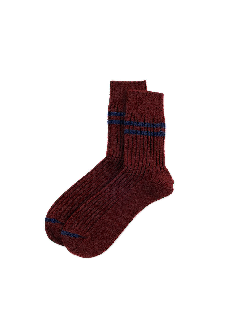 Merino & Lambs Wool Stripe Socks - Maroon/Navy
