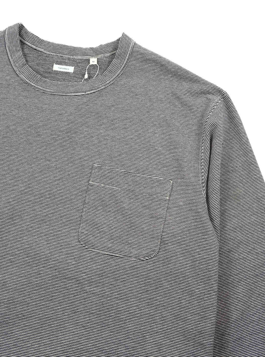 Micro Stripe Pocket L/S Tee - Navy x White