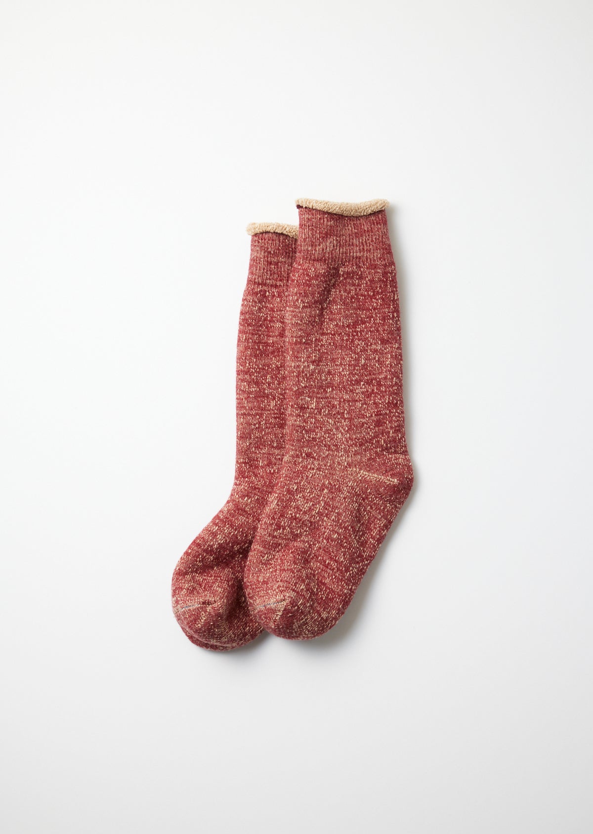 Double Face Crew Socks Merino Wool & Brown Organic Cotton - D.Red / Brown