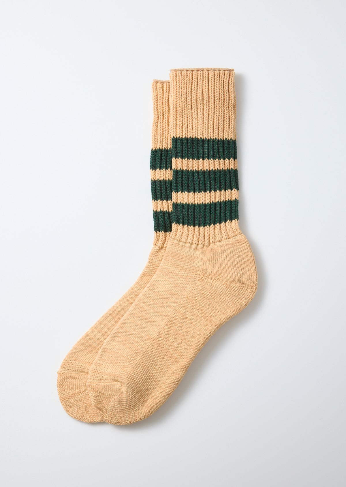 Coarse Ribbed Oldschool Crew Socks - Vintage Orange / D.Green