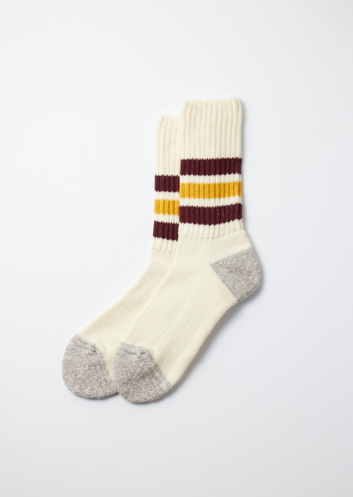 Coarse Ribbed Oldschool Crew Socks -Bordeaux/Yellow