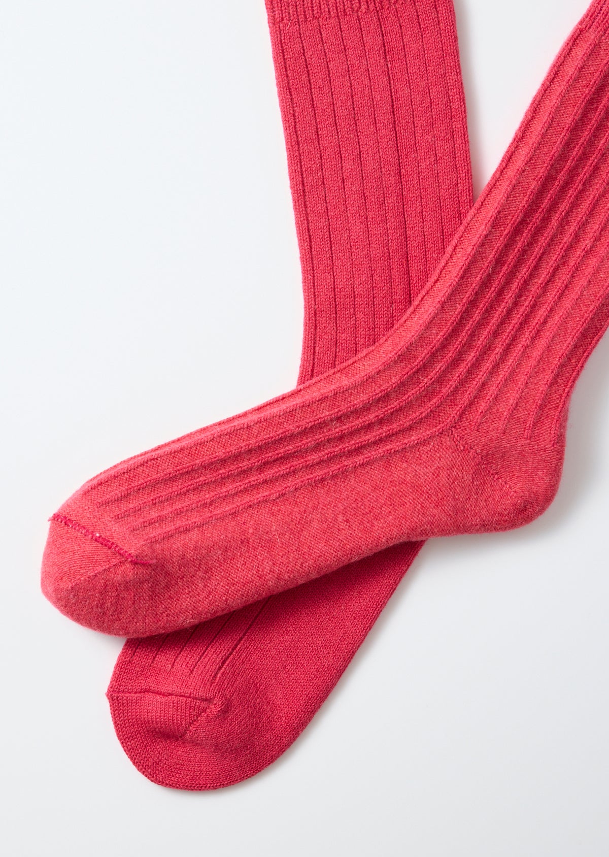 Cotton Wool Ribbed Crew Socks - D.Pink