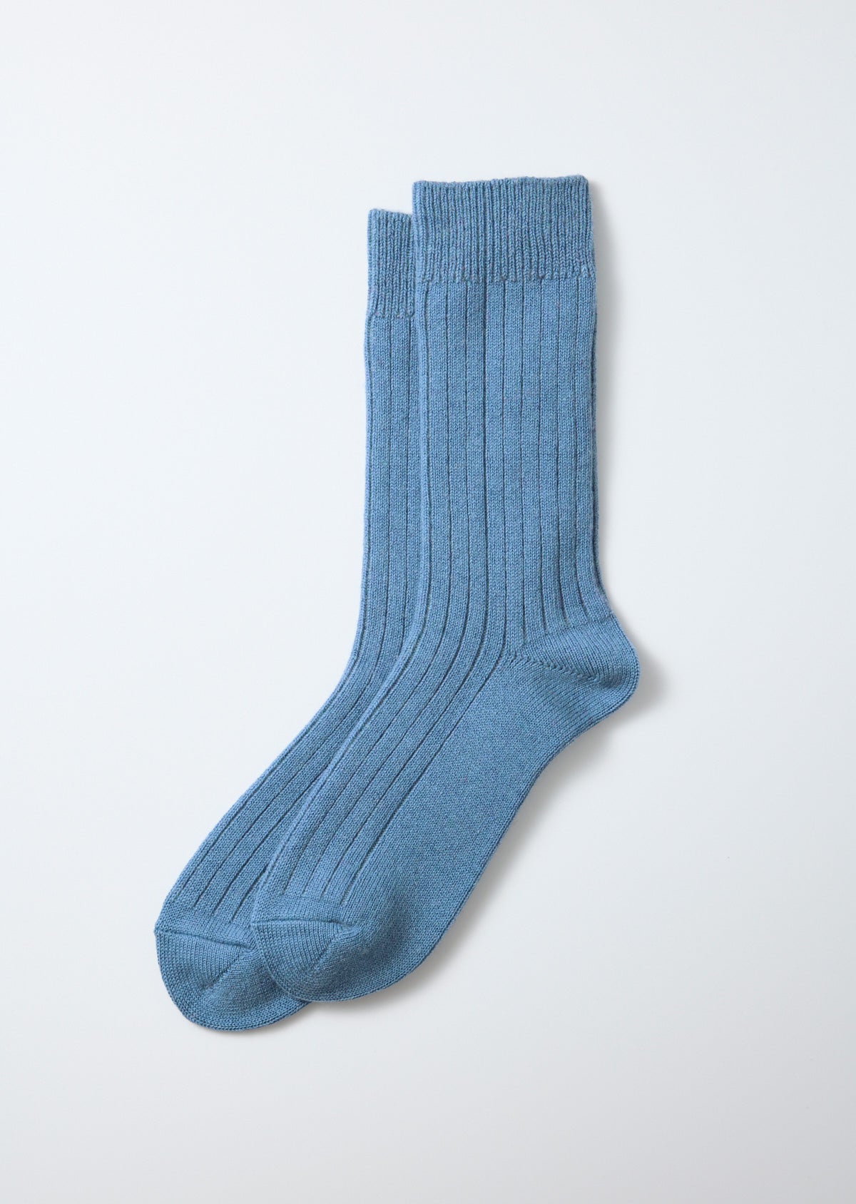 Cotton Wool Ribbed Crew Socks - L.Blue