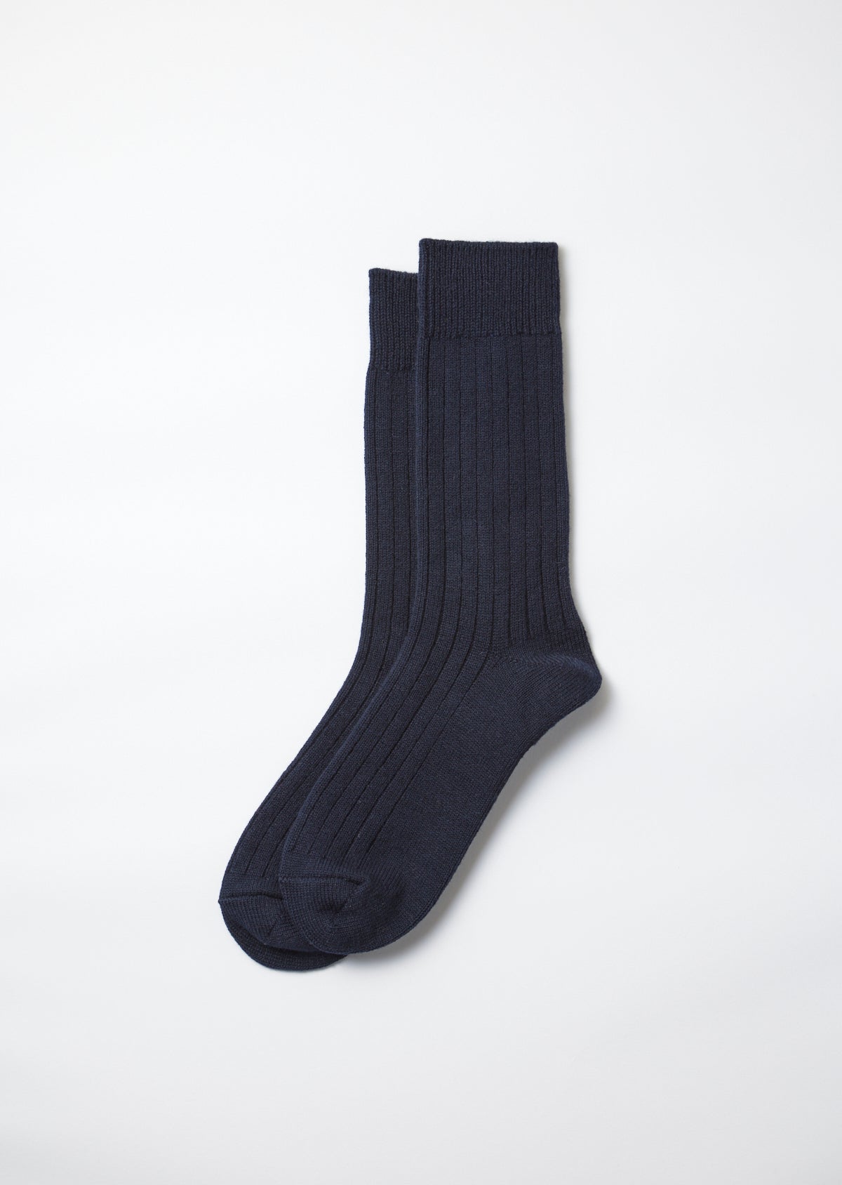 Cotton Wool Ribbed Crew Socks - Navy