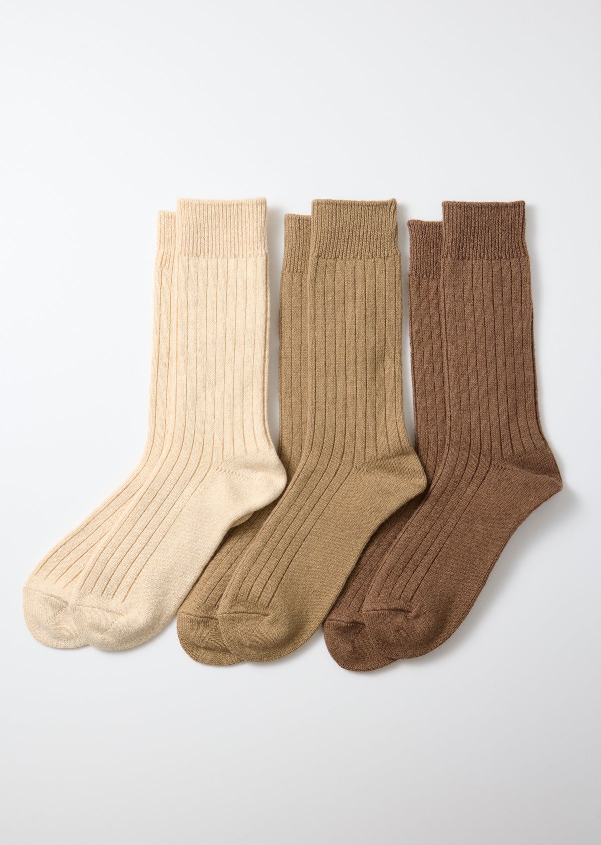 Cotton Wool Ribbed Crew 3 Pack Socks - Beige Tones