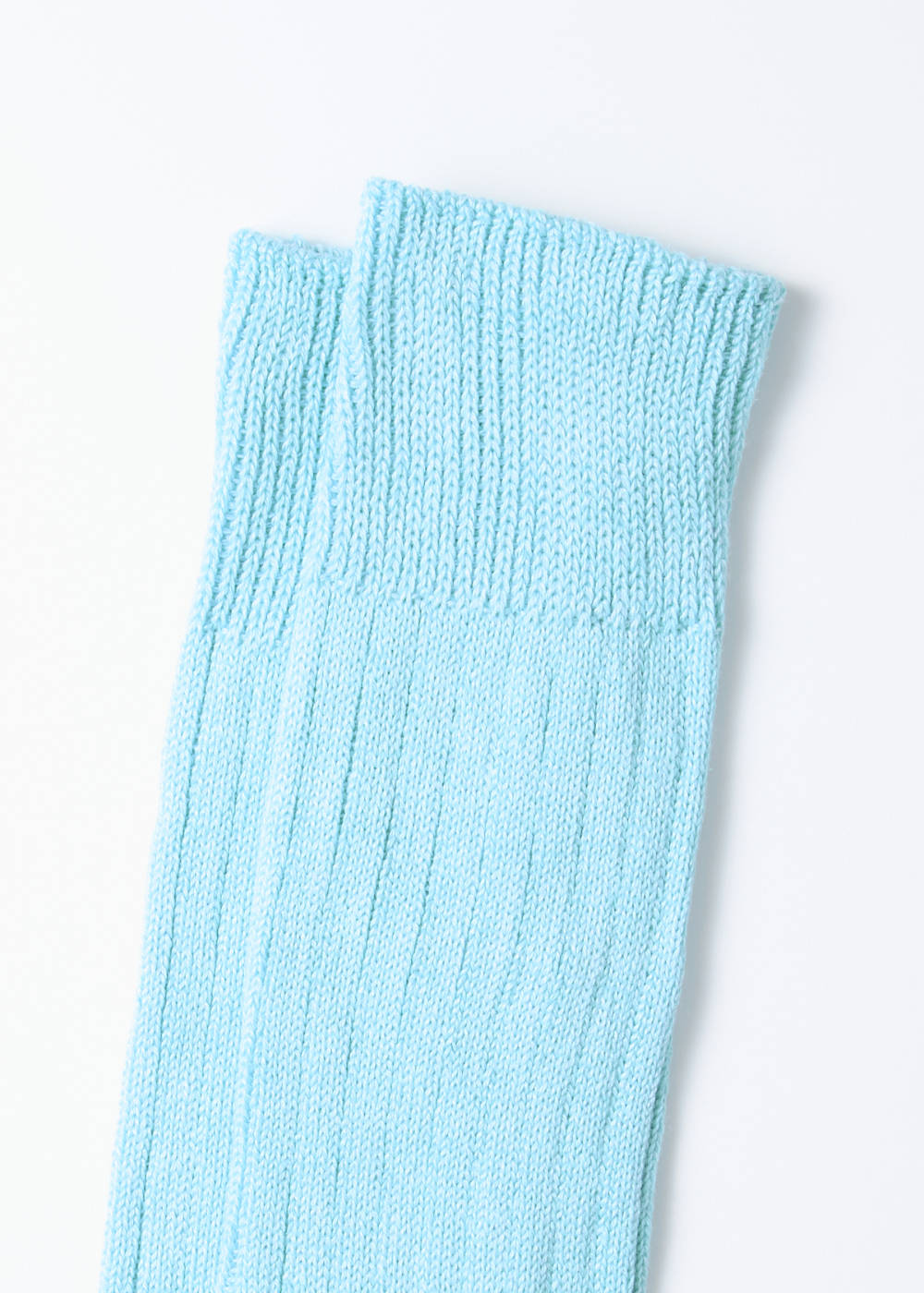 Linen Cotton Ribbed Crew Socks - Sky Blue