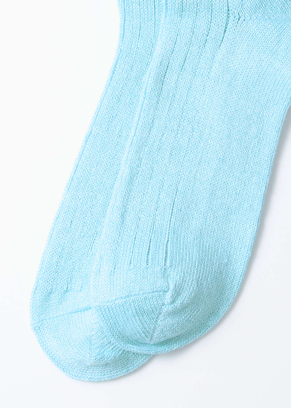 Linen Cotton Ribbed Crew Socks - Sky Blue