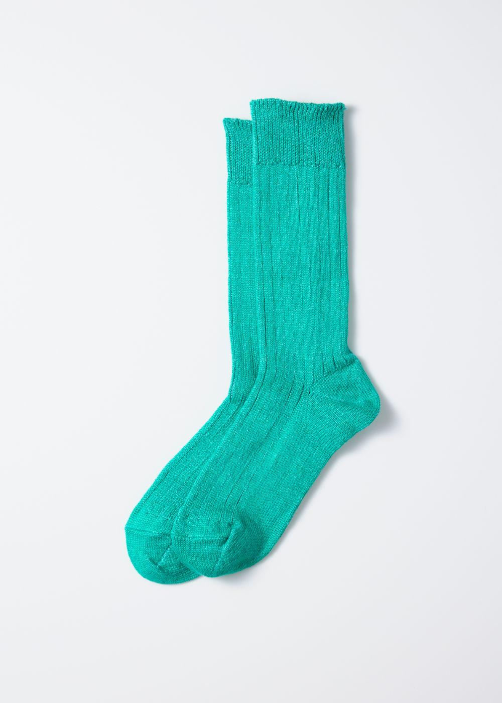 Linen Cotton Ribbed Crew Socks – AQUA GREEN
