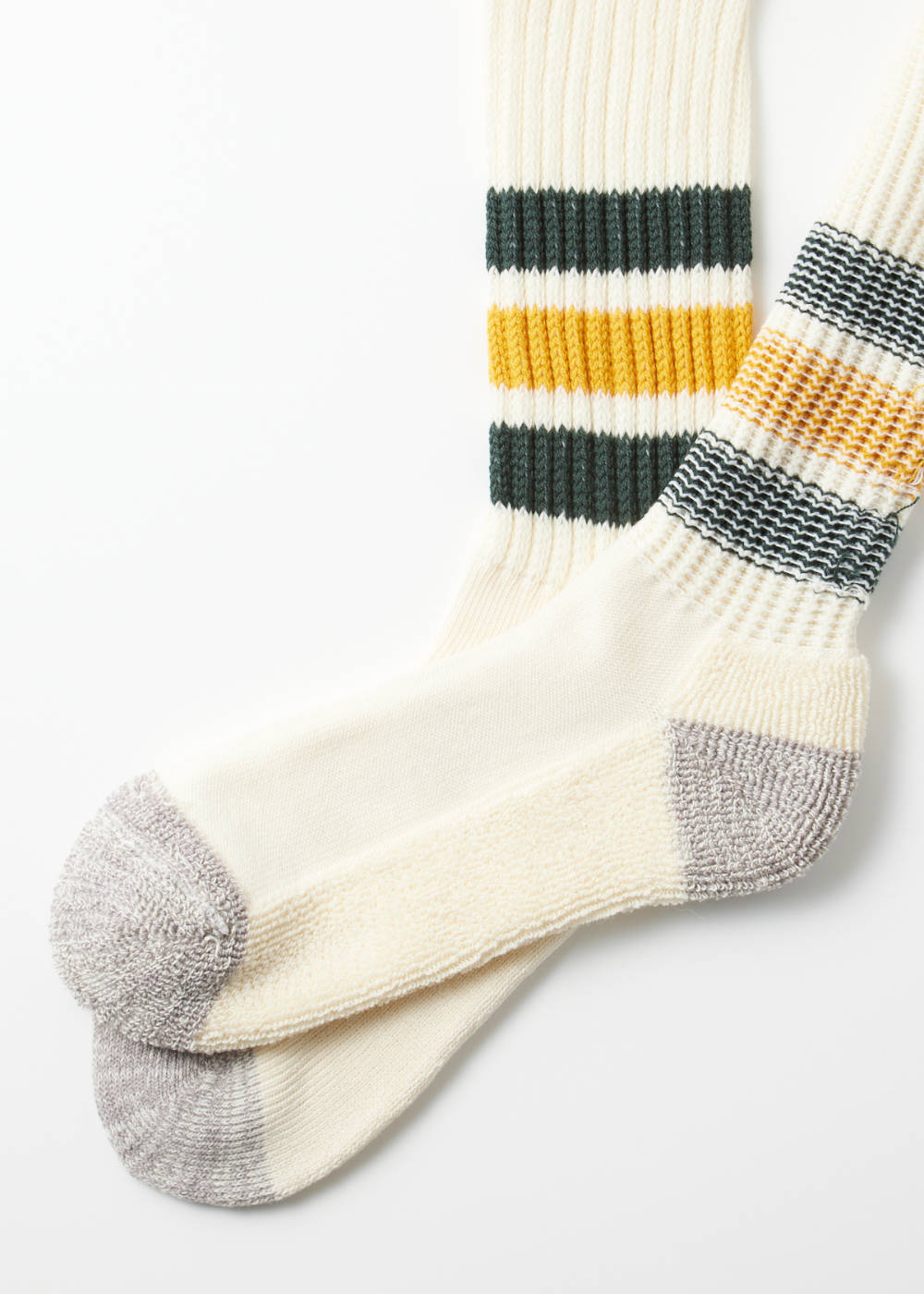 Coarse Ribbed Oldschool Crew Socks - D.Green/Yellow
