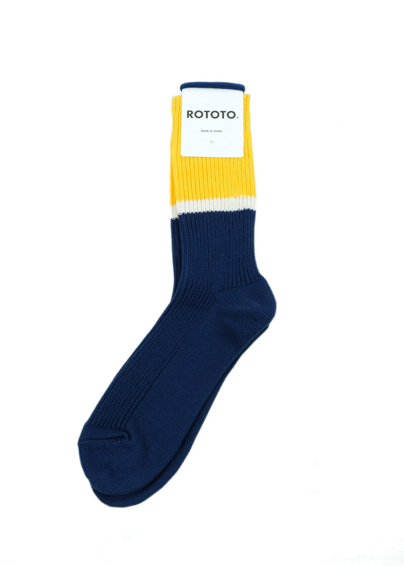 Rototo-BICOLOR-RIBBED-CREW-SOCKS-Yellow-navy-01