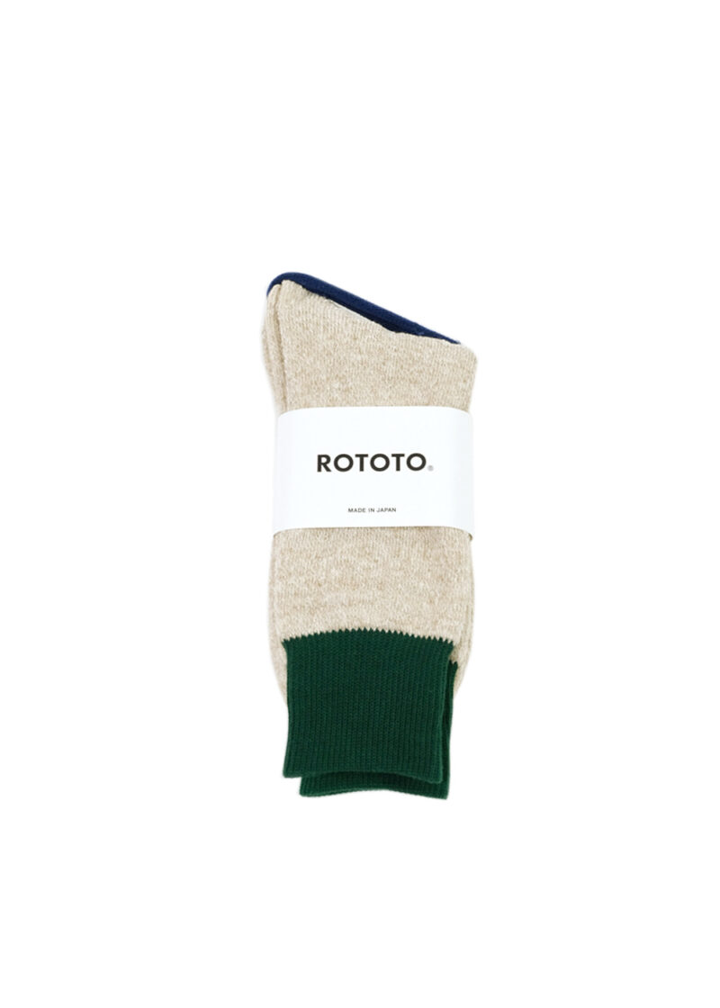 Rototo-DOUBLE-FACE-CREW-SOCKS-SILK&COTTON-GREEN-M.BEIGE-01
