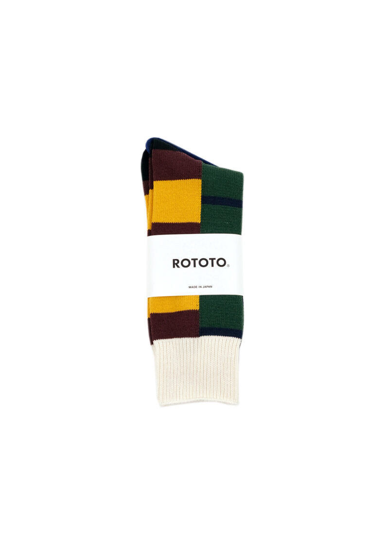Rototo-MULTI-RUGGER-PATTERN-CREW-SOCKS-BUR-YEL-BLK-01