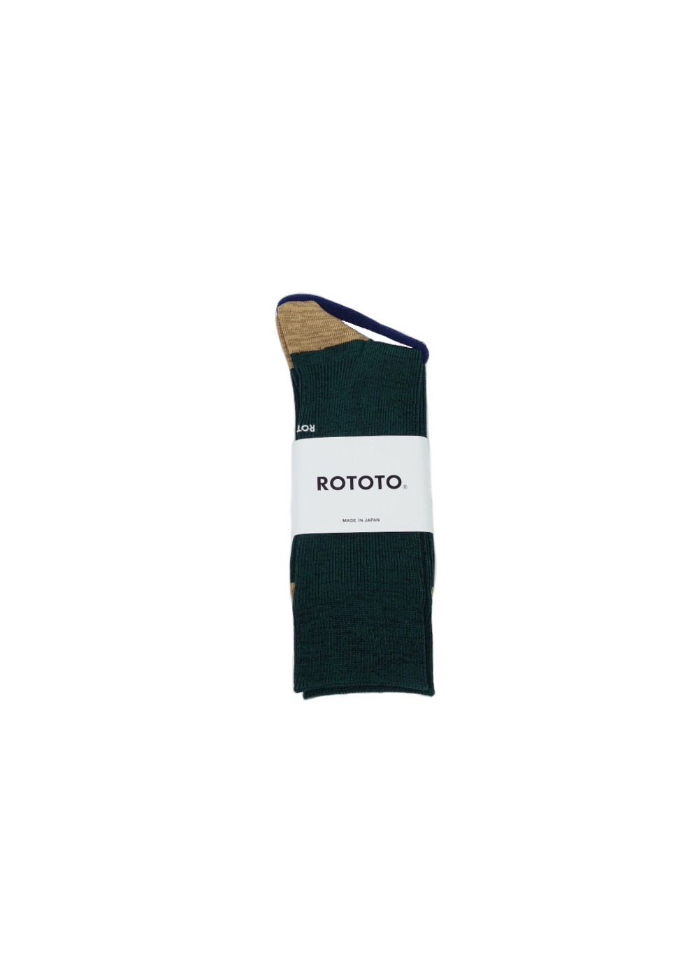 ROTOTO-ORGANIC COTTON ＆ RECYCLE POLYESTER RIBBED CREW SOCKS-D.GREEN:BEIGE-01