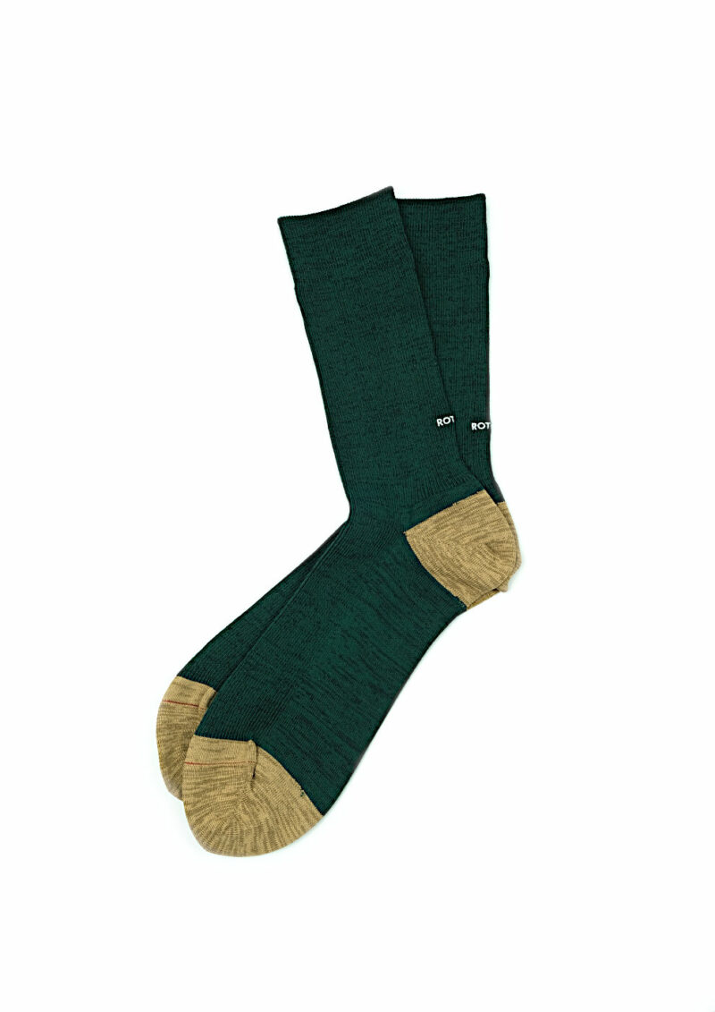 ROTOTO-ORGANIC COTTON ＆ RECYCLE POLYESTER RIBBED CREW SOCKS-D.GREEN:BEIGE-02