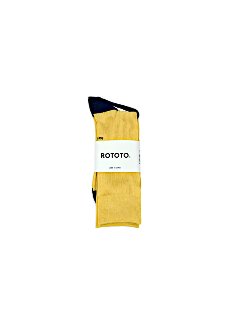 ROTOTO-ORGANIC COTTON ＆ RECYCLE POLYESTER RIBBED CREW SOCKS-L.YELLOW:NAVY-01