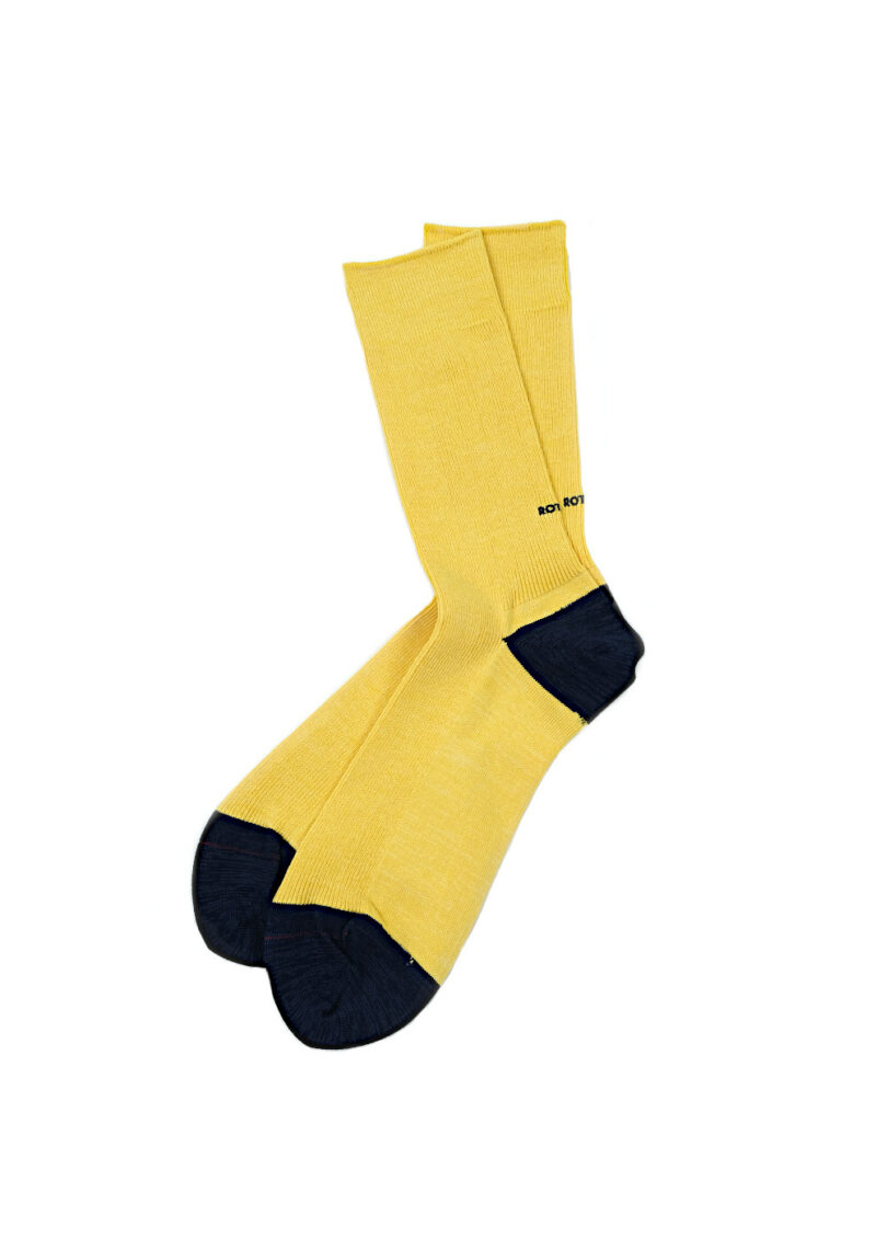 ROTOTO-ORGANIC COTTON ＆ RECYCLE POLYESTER RIBBED CREW SOCKS-L.YELLOW:NAVY-02