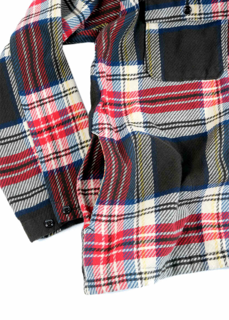 Engineered Garments Cagoule Shirt Brown Cotton Heavy Twill Plaid Side Pocket