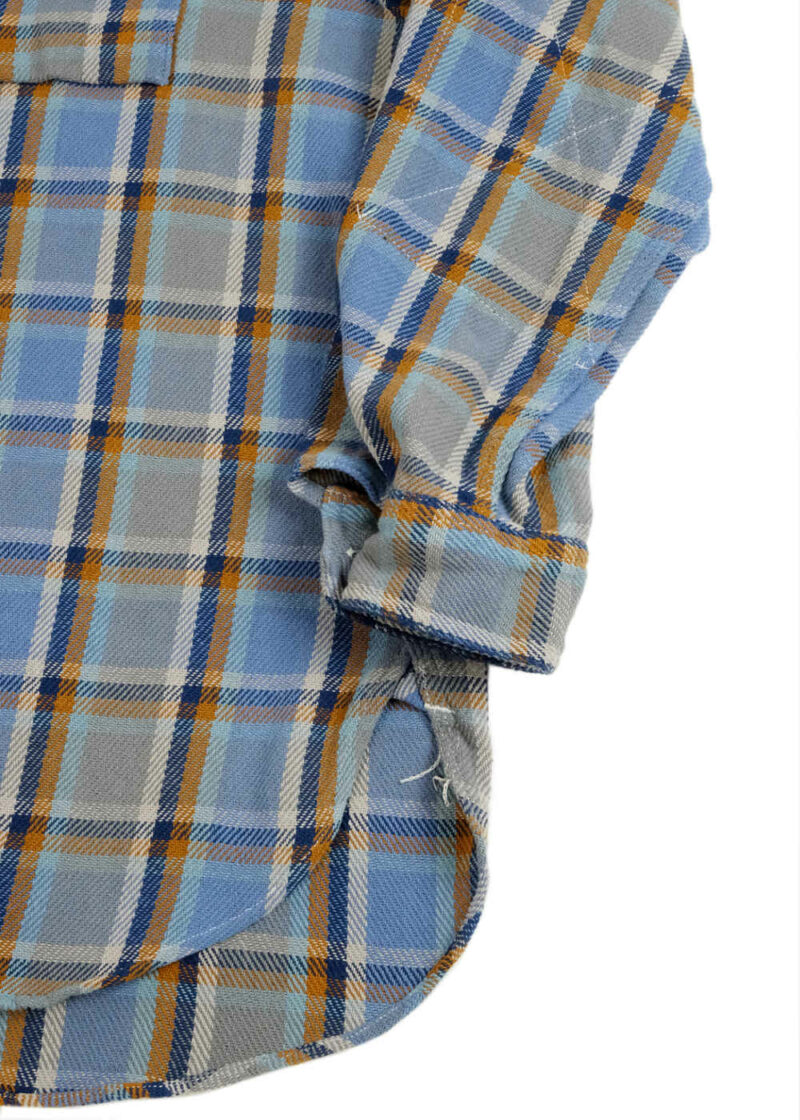 Engineered Garments Work Shirt Blue Cotton Heavy Twill Plaid Hem and Arm