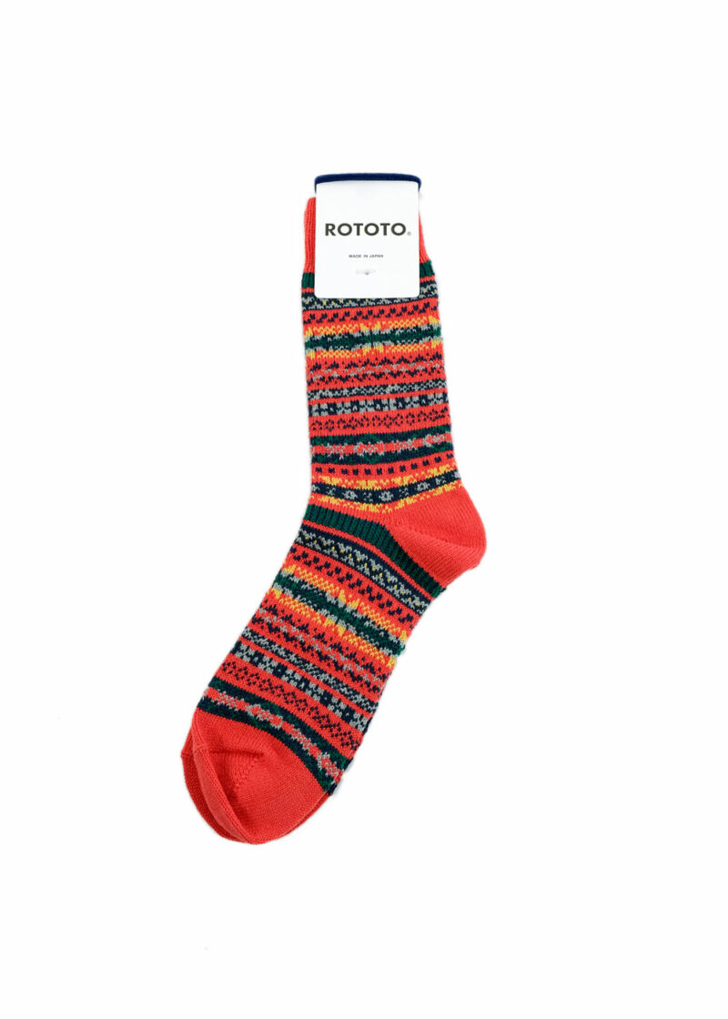 ROTOTO-JacquardCrewSocks-Fairisle-Red-Front