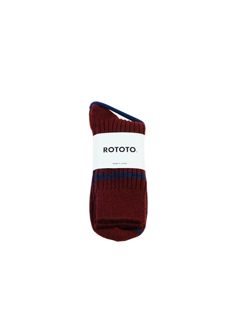 ROTOTO Merino & Lambs Wool Stripe Socks - Maroon/Navy