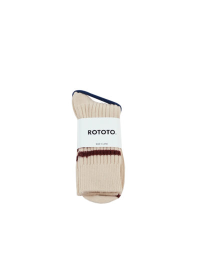 ROTOTO Merino & Lambs Wool Stripe Socks - Off White/Maroon