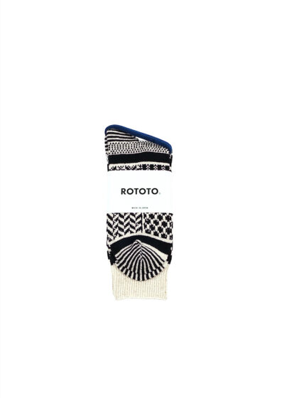 ROTOTO Multi Jacquard Crew Socks - Ivory/Black
