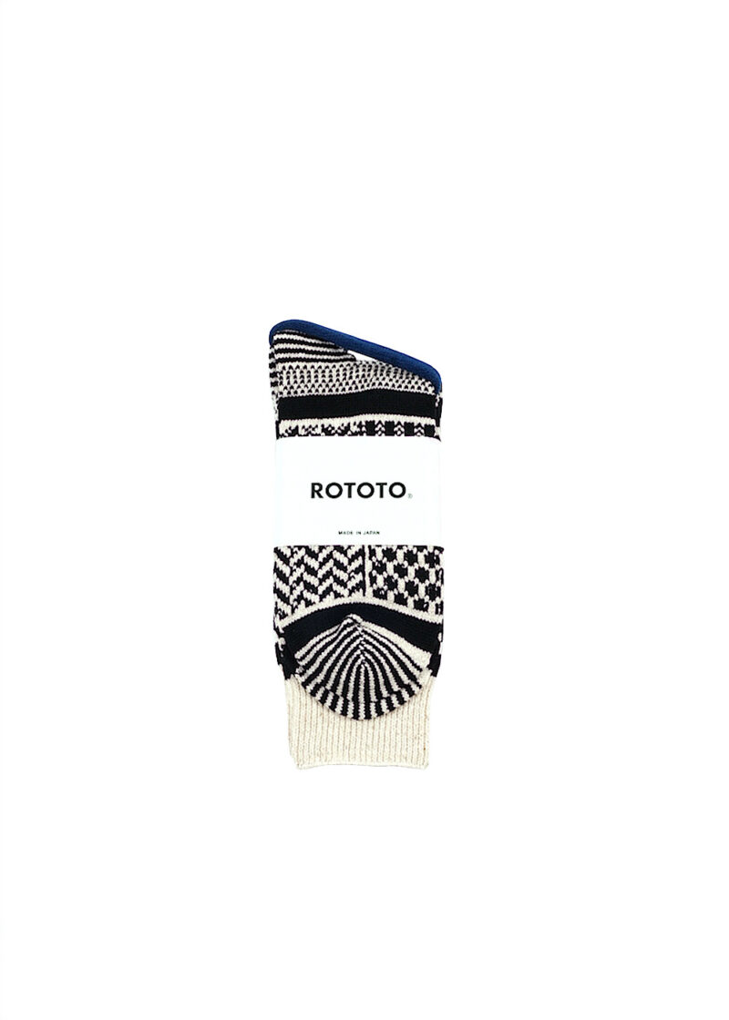ROTOTO Multi Jacquard Crew Socks - Ivory/Black