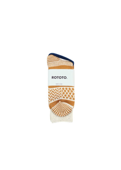 ROTOTO Multi Jacquard Crew Socks - Ivory/Gold