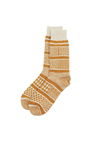 ROTOTO Multi Jacquard Crew Socks - Ivory/Gold