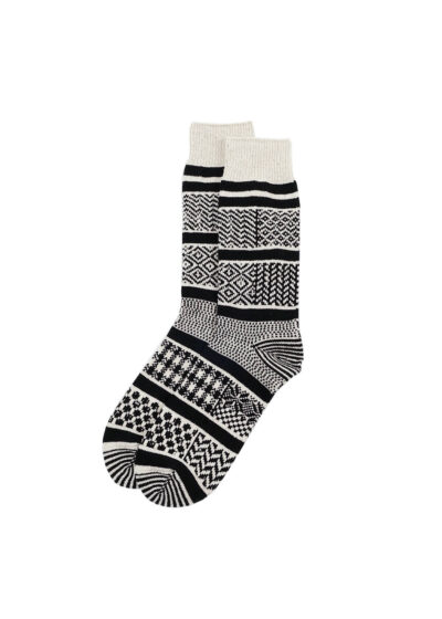 ROTOTO Multi Jacquard Crew Socks - Ivory/Black