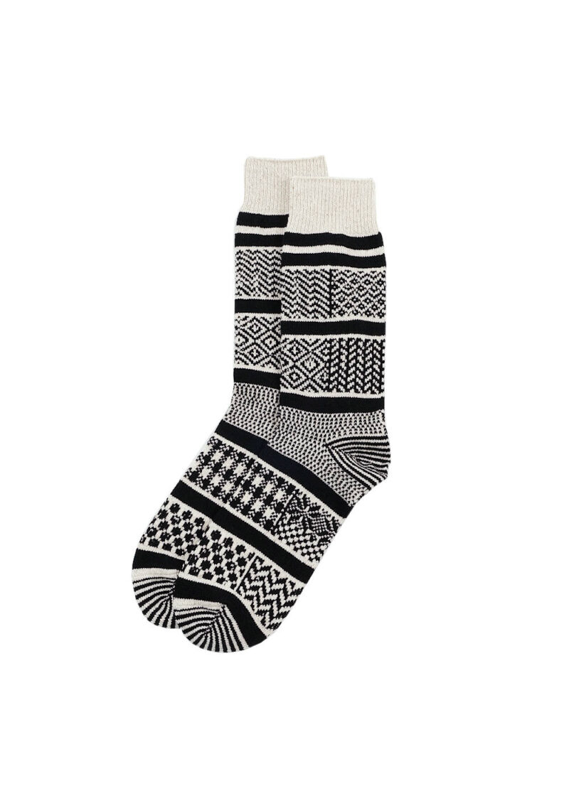 ROTOTO Multi Jacquard Crew Socks - Ivory/Black