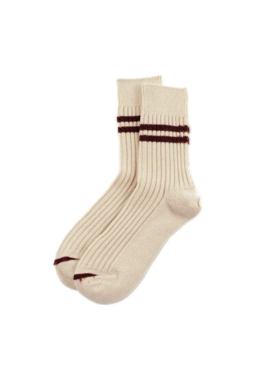 ROTOTO Merino & Lambs Wool Stripe Socks - Off White/Maroon