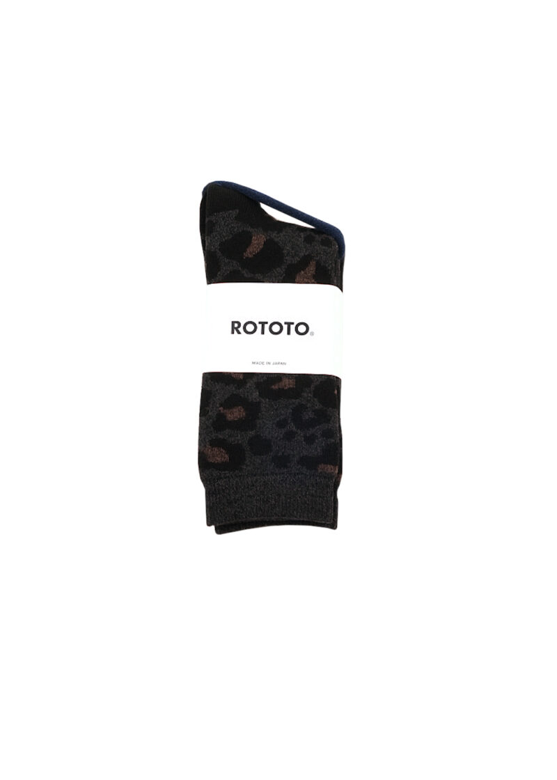 ROTOTO Pile Leopard Crew Socks - Charcoal