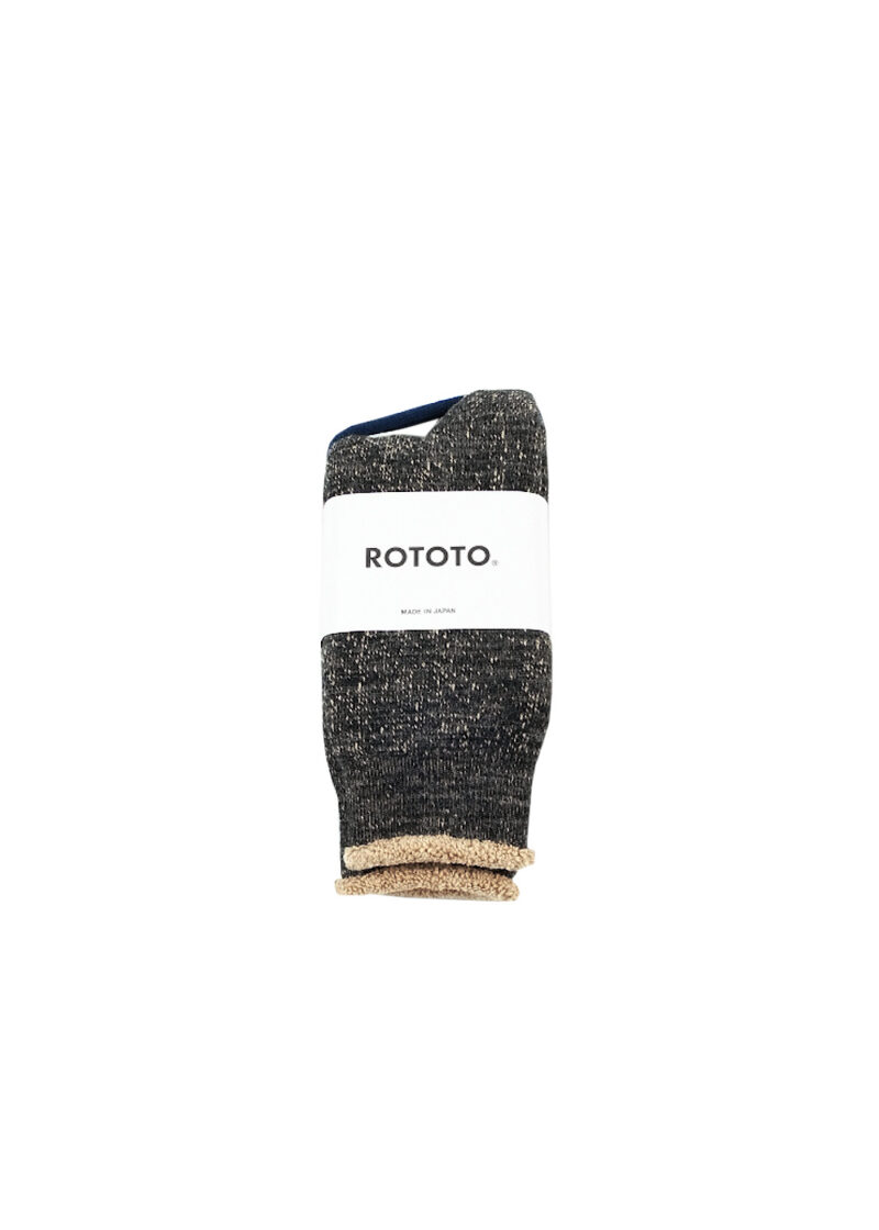 ROTOTO Double Face Crew Socks “Merinowool & Brown Organic Cotton” - Black/Brown