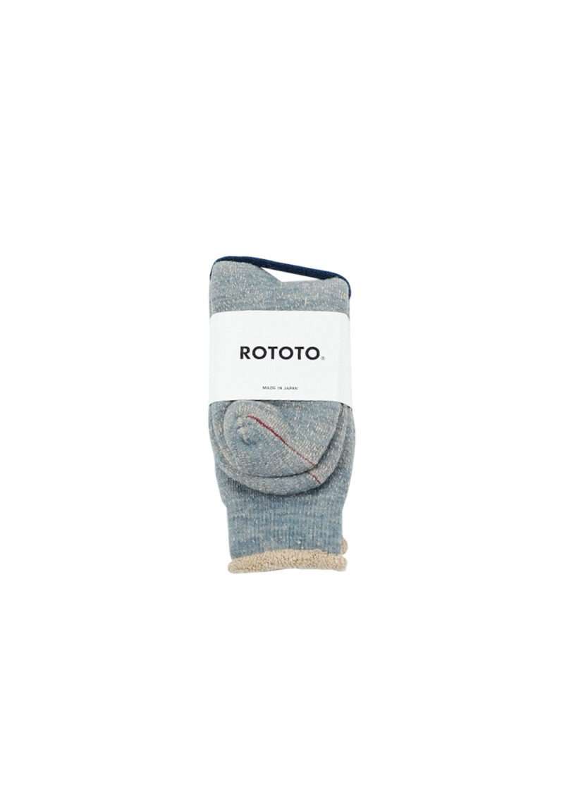 ROTOTO Double Face Crew Socks “Merinowool & Brown Organic Cotton”- Blue/Brown