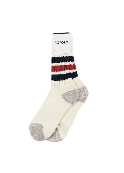 ROTOTO Coarse Ribbed Oldschool Crew Socks - Navy/D.Red