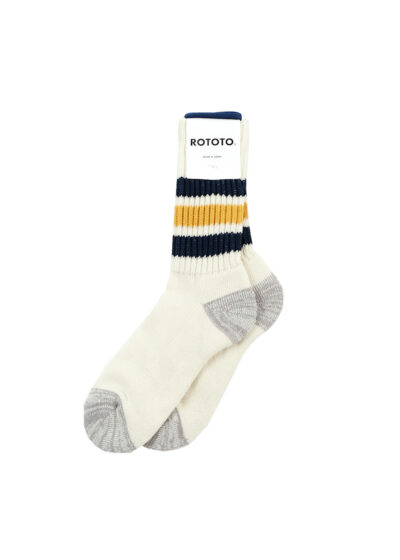 ROTOTO Coarse Ribbed Oldschool Crew Socks - Navy/Yellow